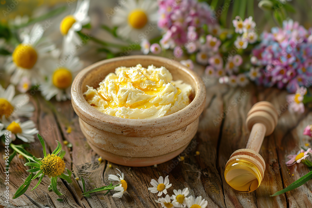 Poster Whipped Butter with Honey in Elegant Garden Setting