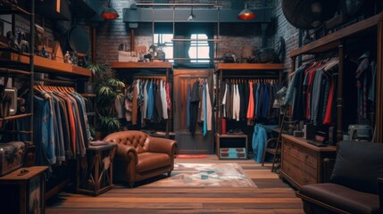 Naklejka premium Industrial Style Clothing Store Interior