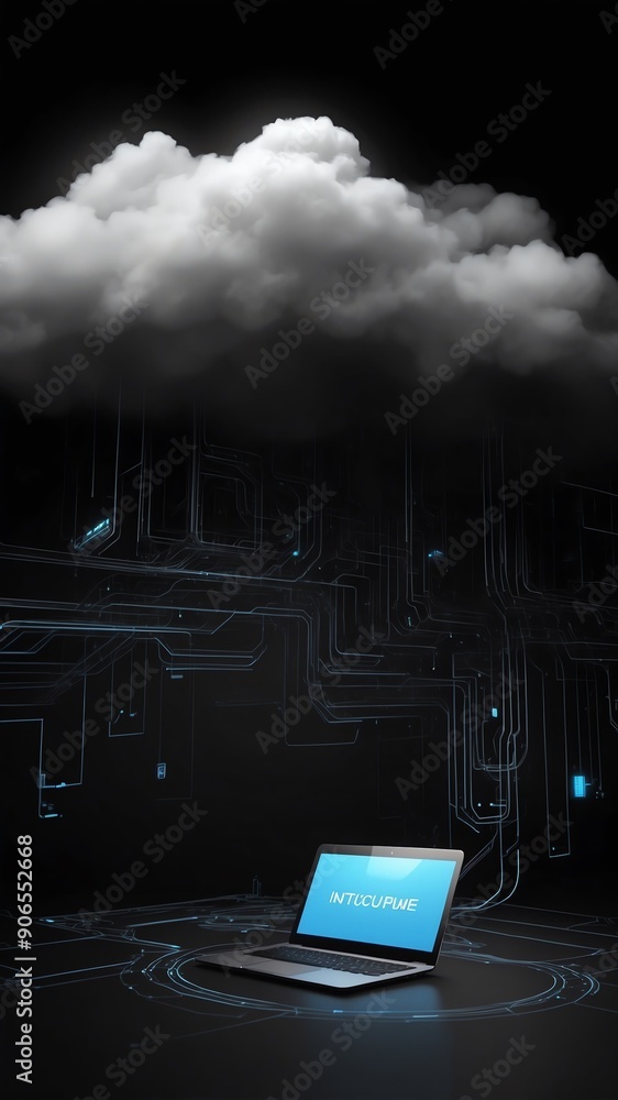 Poster black theme cloud computing infrastructure concept tec technology abstract background with copy spac
