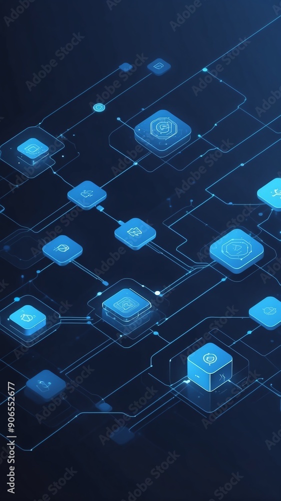 Poster blue blockchain transaction flow concept technology abstract background with copy space