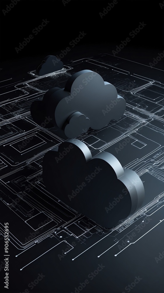 Poster black theme cloud computing infrastructure concept tec technology abstract background with copy spac