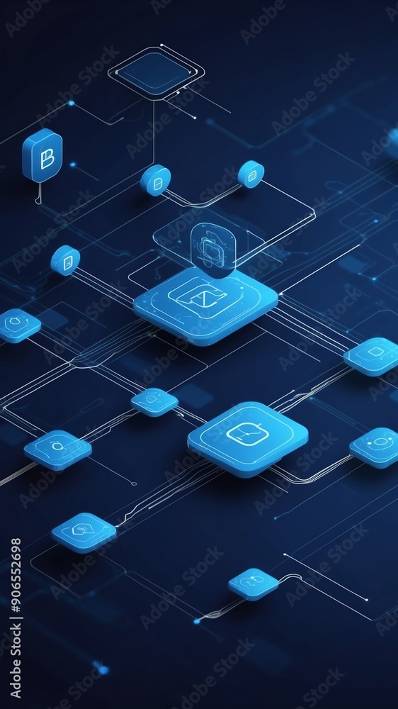 Poster blue blockchain transaction flow concept technology abstract background with copy space