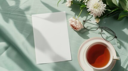 A top view of a retirement celebration setup with a blank card
