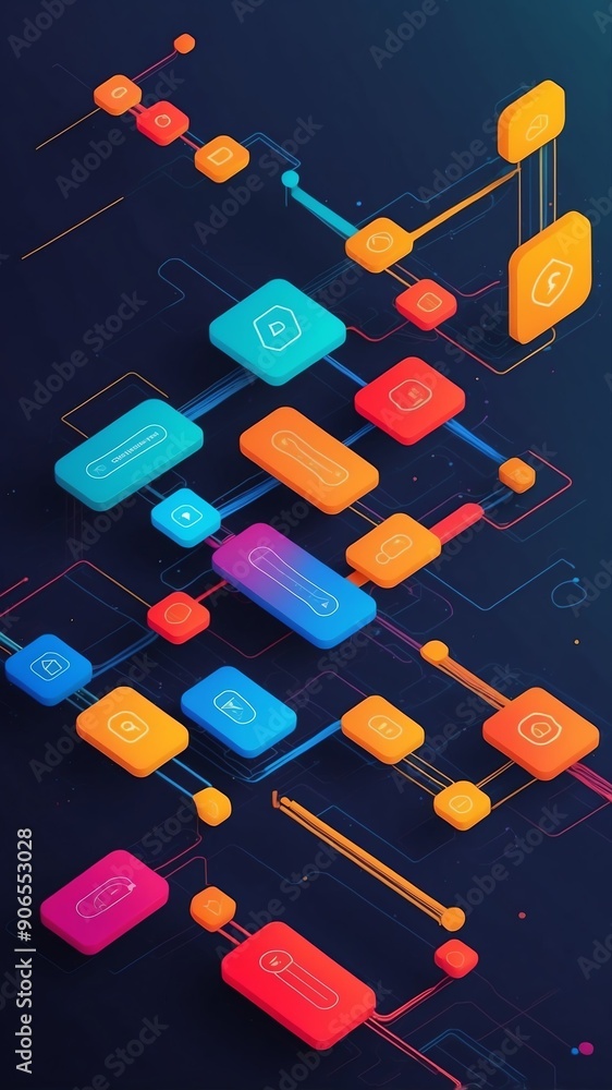 Poster colorful blockchain transaction flow concept technolog technology abstract background with copy spac