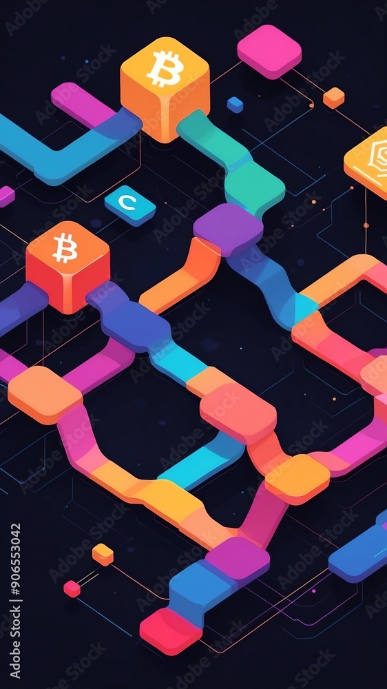 Poster colorful blockchain transaction flow concept technolog technology abstract background with copy spac