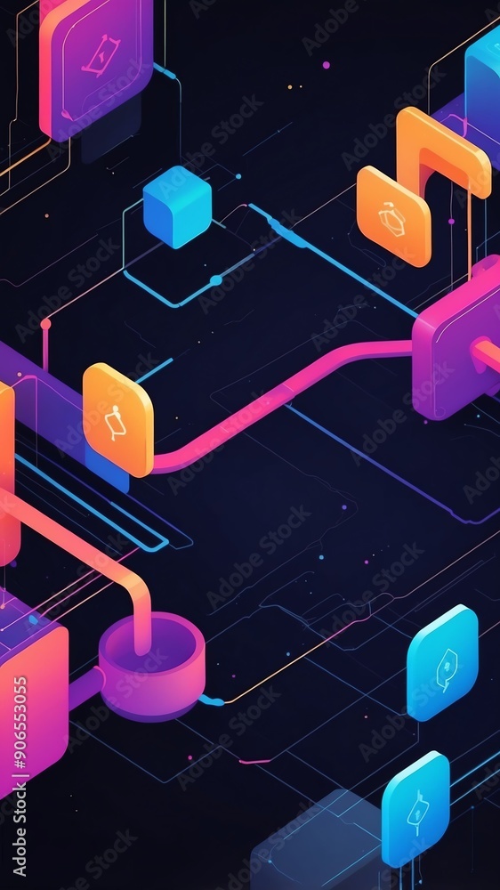 Poster colorful blockchain transaction flow concept technolog technology abstract background with copy spac