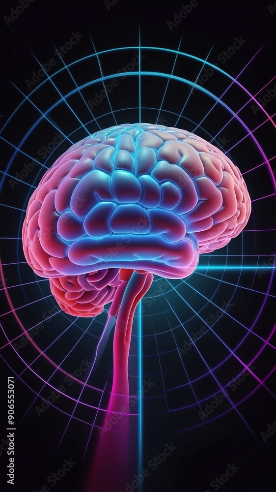 Aufkleber colorful hologram brain projection grid technology abstract background with copy space