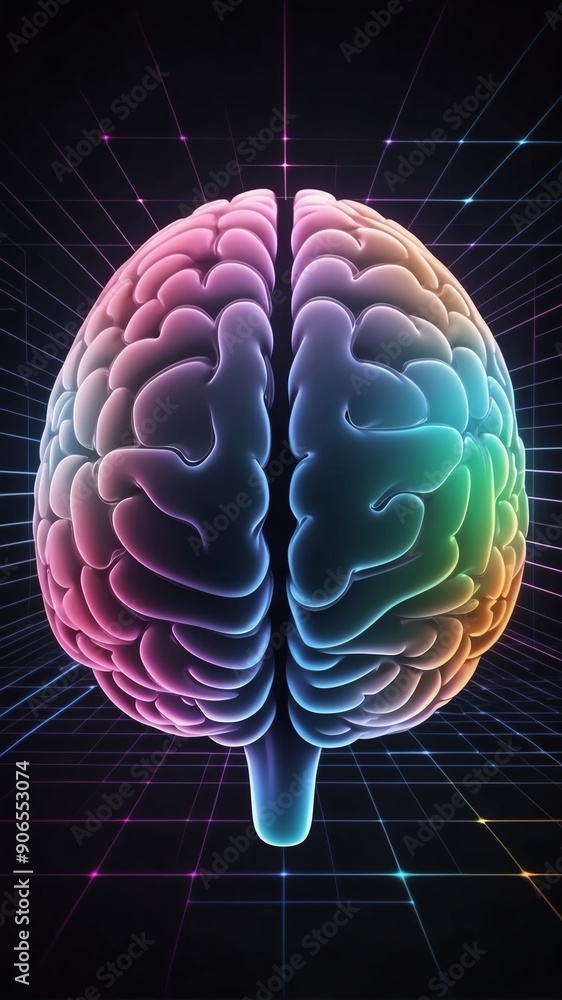 Aufkleber colorful hologram brain projection grid technology abstract background with copy space