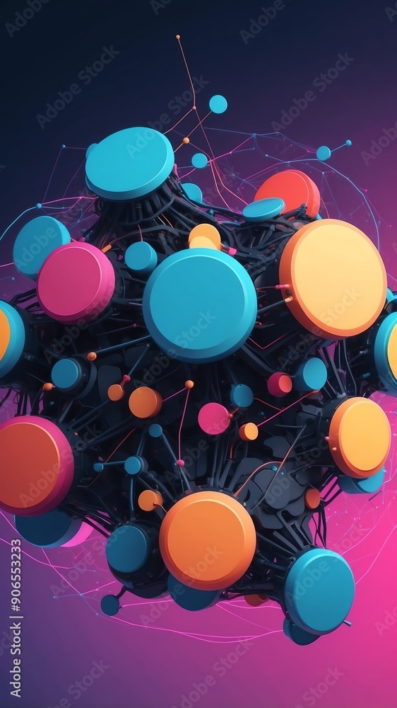 Poster colorful machine learning nodes ai concept technology abstract background with copy space