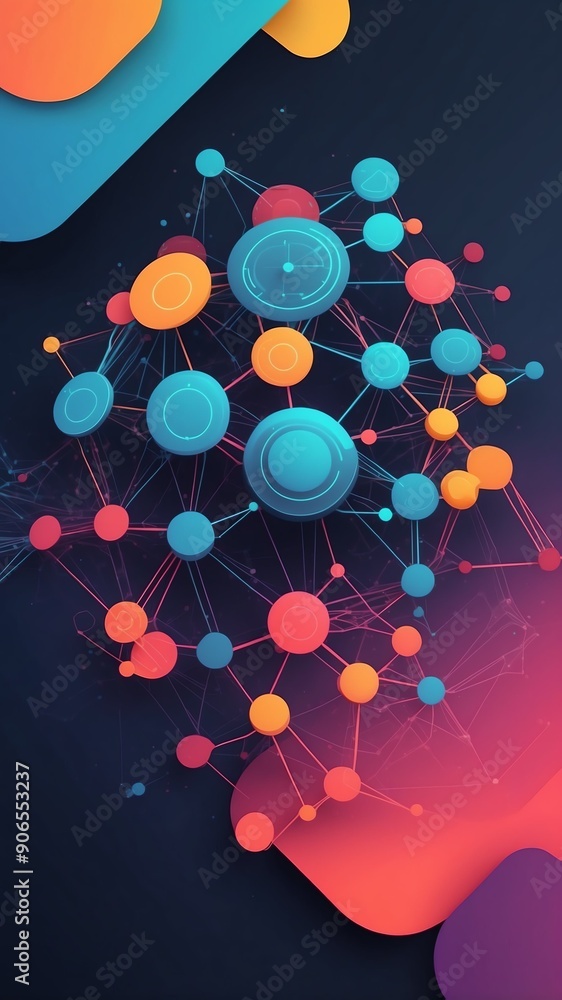 Poster colorful machine learning nodes ai concept technology abstract background with copy space