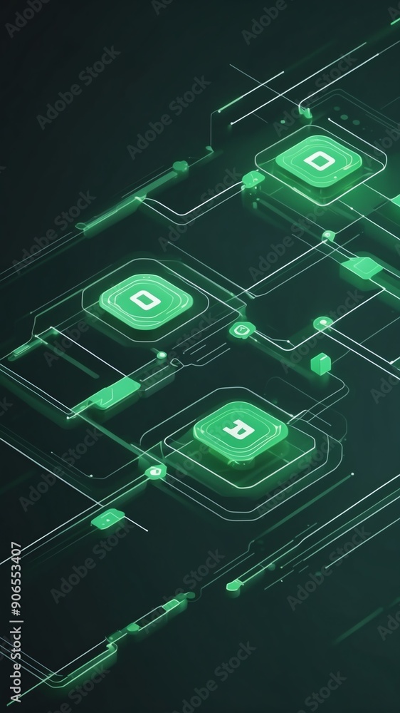 Poster green blockchain transaction flow concept technology abstract background with copy space