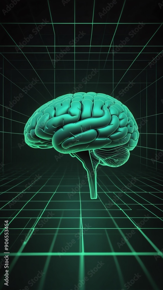 Aufkleber green hologram brain projection grid technology abstract background with copy space