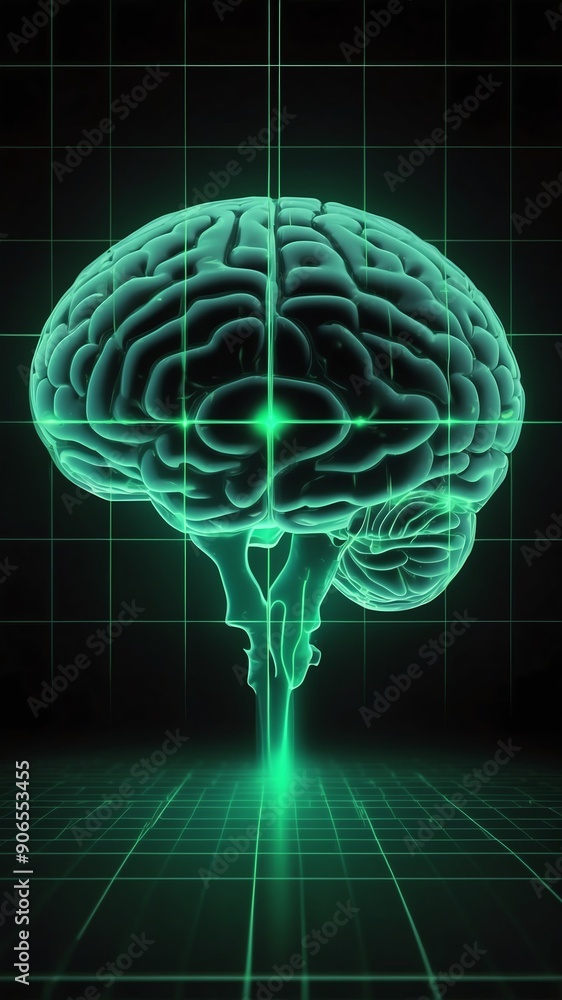 Aufkleber green hologram brain projection grid technology abstract background with copy space