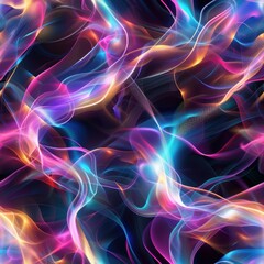 Seamless pattern of smooth flowing light trails with vibrant colors