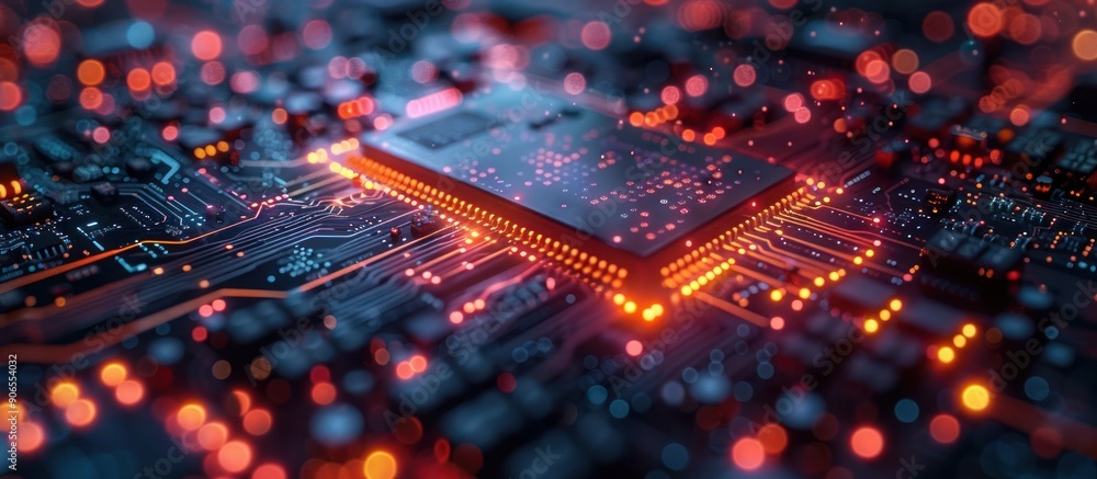 Poster glowing circuit board with a central processor