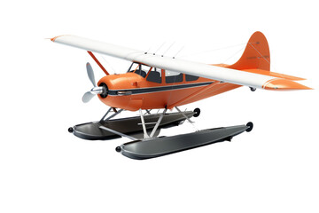 A seaplane isolated on a white background, highlighting its floats and ability to take off and land on water.