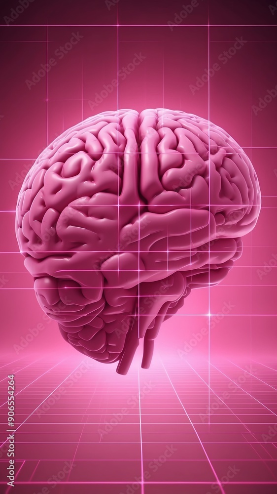 Aufkleber pink hologram brain projection grid technology abstract background with copy space