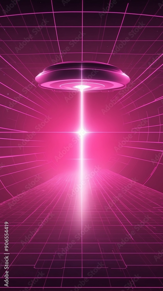 Poster pink hologram space ship projection grid technology abstract background with copy space