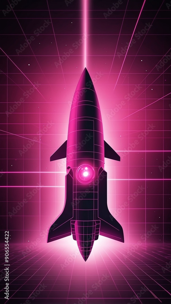 Poster pink hologram space ship projection grid technology abstract background with copy space