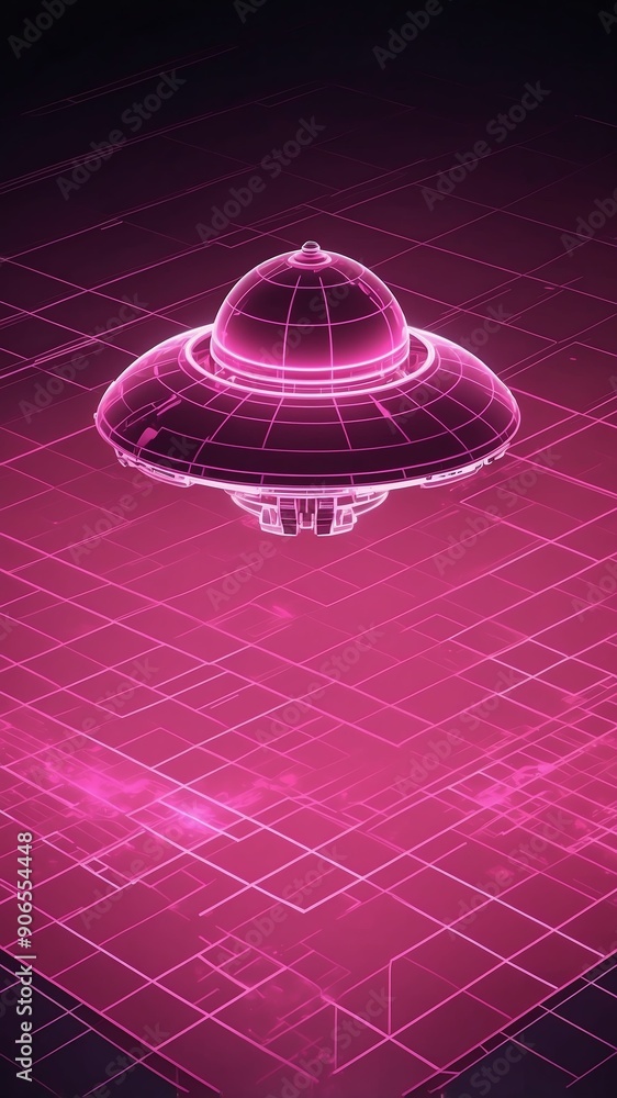 Poster pink hologram space ship projection grid technology abstract background with copy space