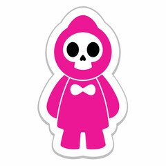 A sticker of a skeleton mom dressed up for a Halloween party
