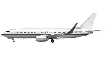 Obraz premium A commercial airplane isolated on a white background, showcasing its sleek fuselage and distinctive airline livery.