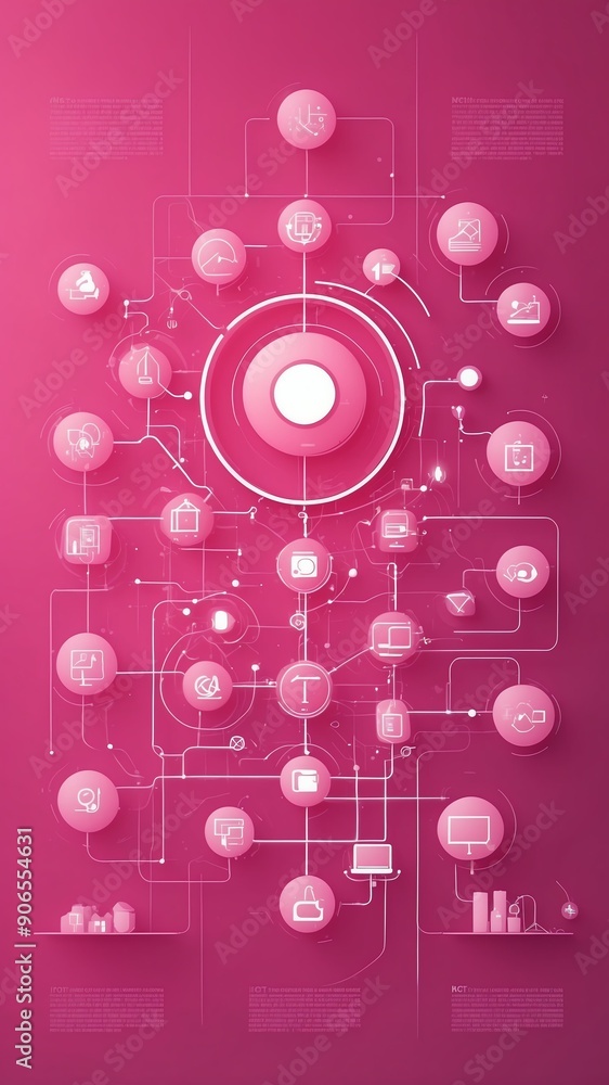 Poster pink theme internet of things iot diagram technology abstract background with copy space
