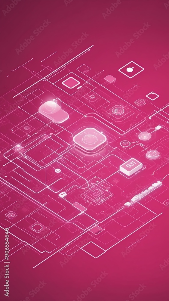 Poster pink theme internet of things iot diagram technology abstract background with copy space