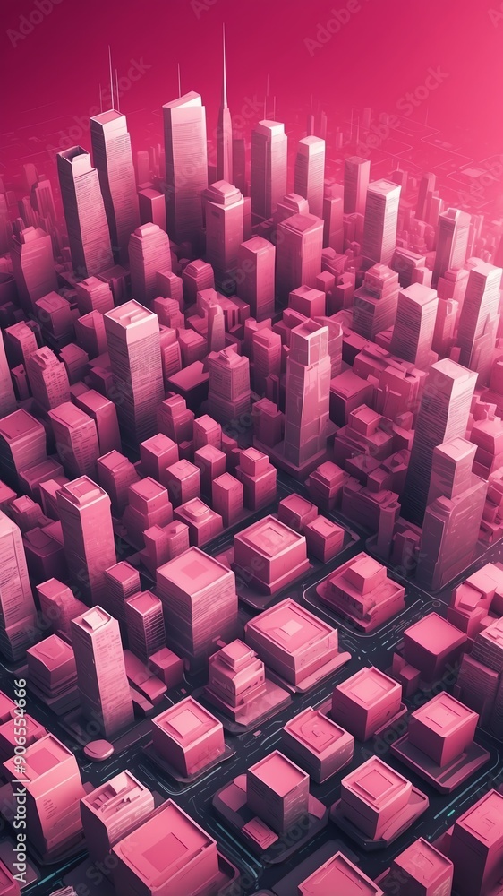 Poster pink theme smart city layout concept technology abstract background with copy space