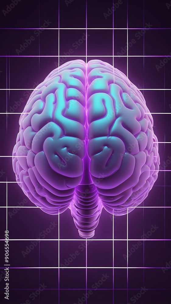Aufkleber purple hologram brain projection grid technology abstract background with copy space