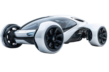A futuristic electric car isolated on a white background, showcasing its innovative design and eco-friendly features.