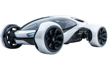 A futuristic electric car isolated on a white background, showcasing its innovative design and eco-friendly features.