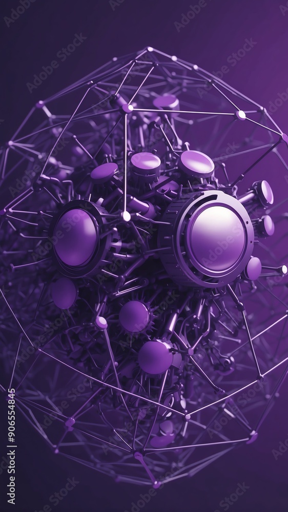Poster purple machine learning nodes ai concept technology abstract background with copy space