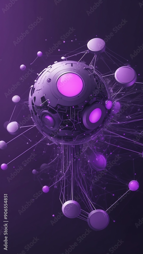 Poster purple machine learning nodes ai concept technology abstract background with copy space