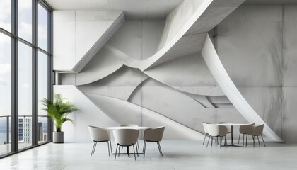 Modern Minimalist Interior Design With White Walls and Abstract Concrete Features
