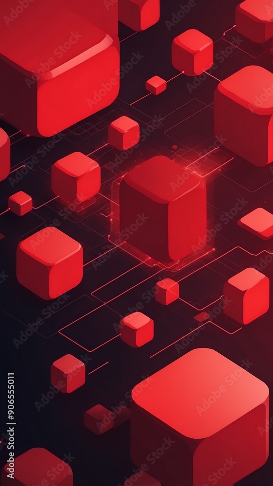 Poster red blockchain transaction flow concept technology abstract background with copy space