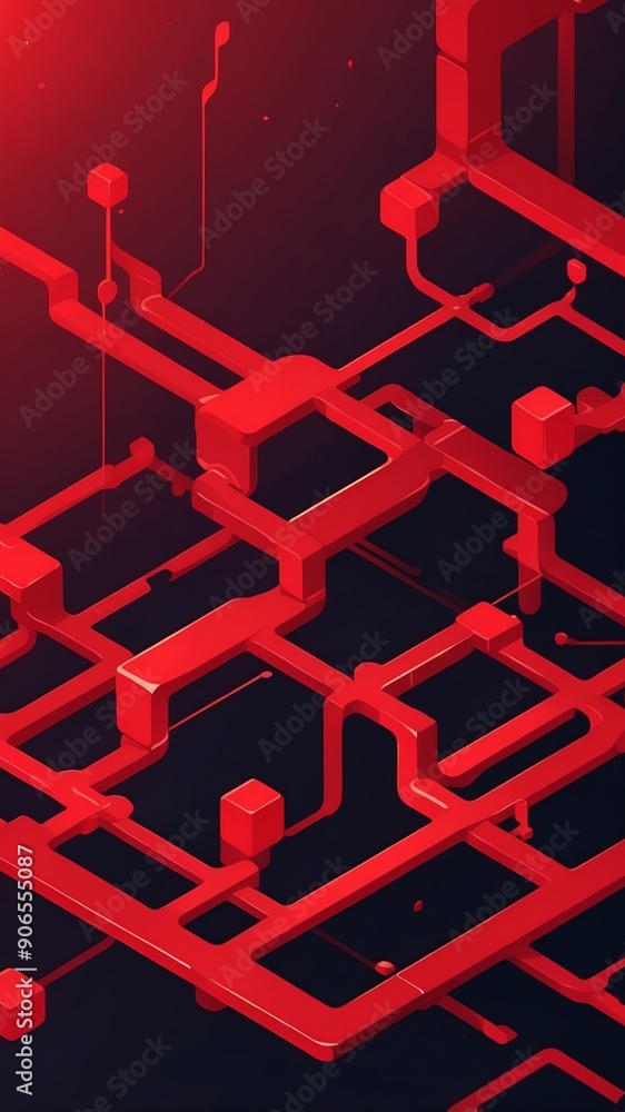 Poster red blockchain transaction flow concept technology abstract background with copy space
