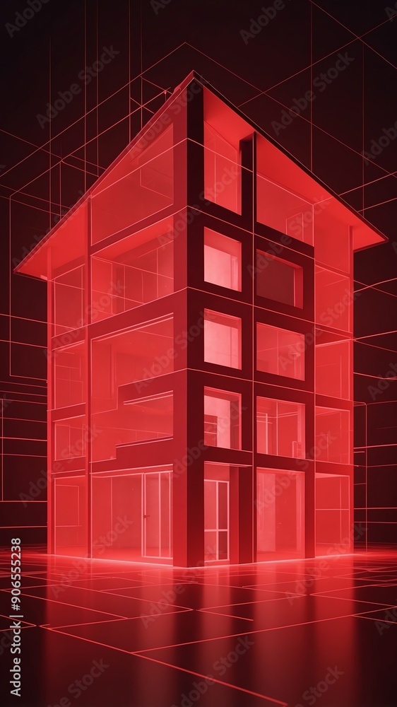 Poster red hologram modern house projection grid technology abstract background with copy space