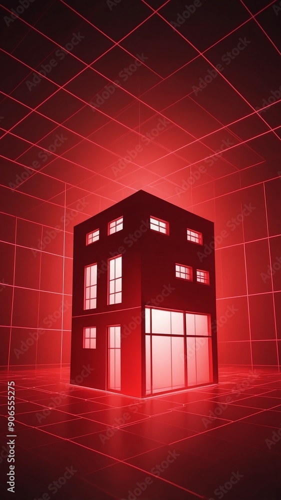 Poster red hologram modern house projection grid technology abstract background with copy space