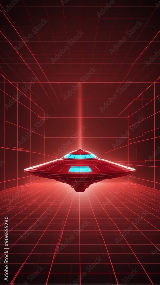 Aufkleber red hologram space ship projection grid technology abstract background with copy space