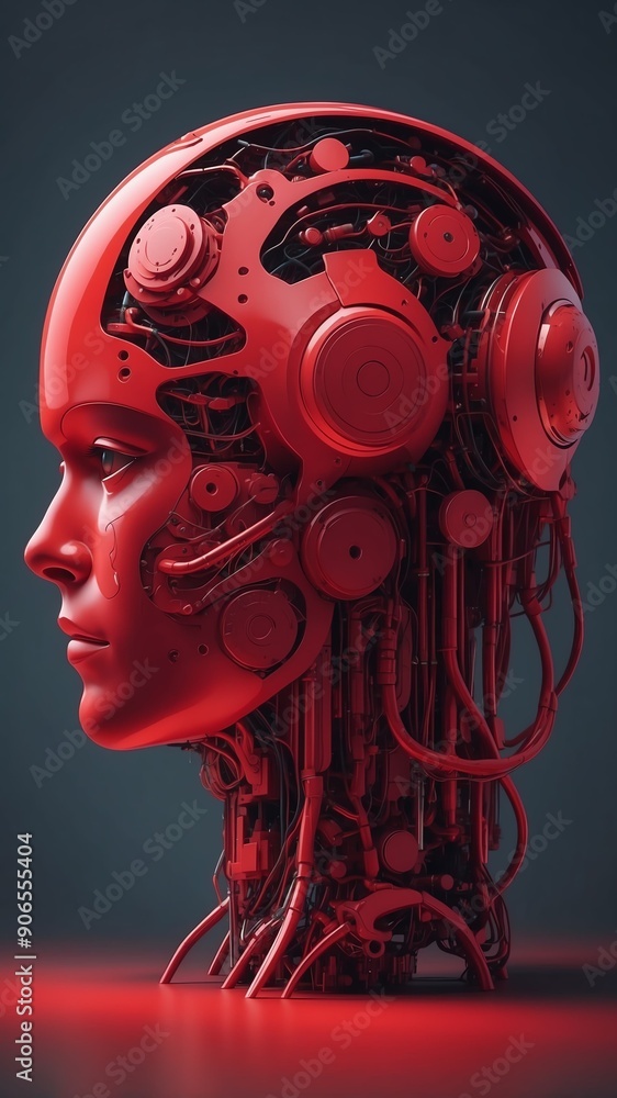 Poster red machine learning nodes ai concept technology abstract background with copy space