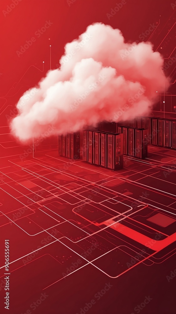 Poster red theme cloud computing infrastructure concept techn technology abstract background with copy spac