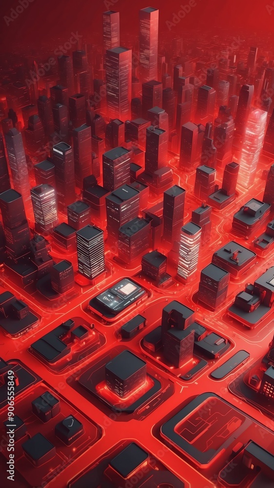 Poster red theme smart city layout concept technology abstract background with copy space