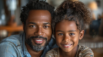 The image shows a man and a young girl smiling at the camera.