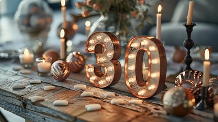 Stylish birthday invitations featuring the number "30" and themed designs, setting the tone for the party.