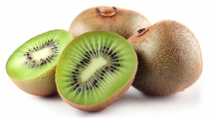 Fresh kiwi fruit cut slice isolated over plain background