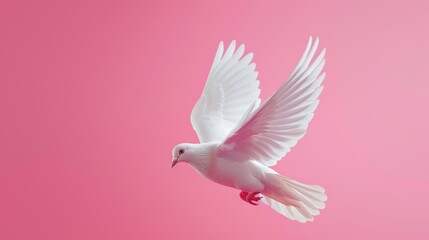Obraz premium Flying dove. Pigeon on a pink background.