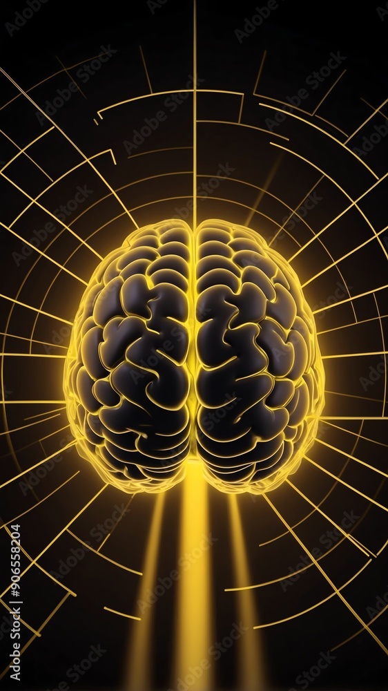 Aufkleber yellow hologram brain projection grid technology abstract background with copy space