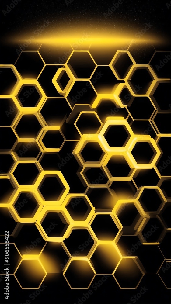 Poster yellow hologram hexagon lights projection grid technol technology abstract background with copy spac
