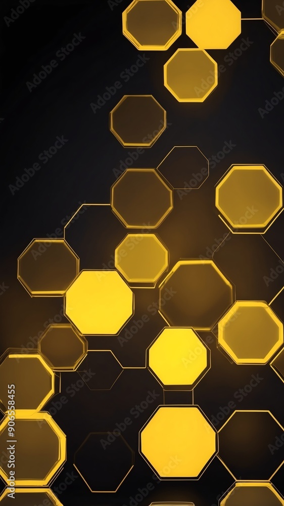 Poster yellow hologram hexagon lights projection grid technol technology abstract background with copy spac